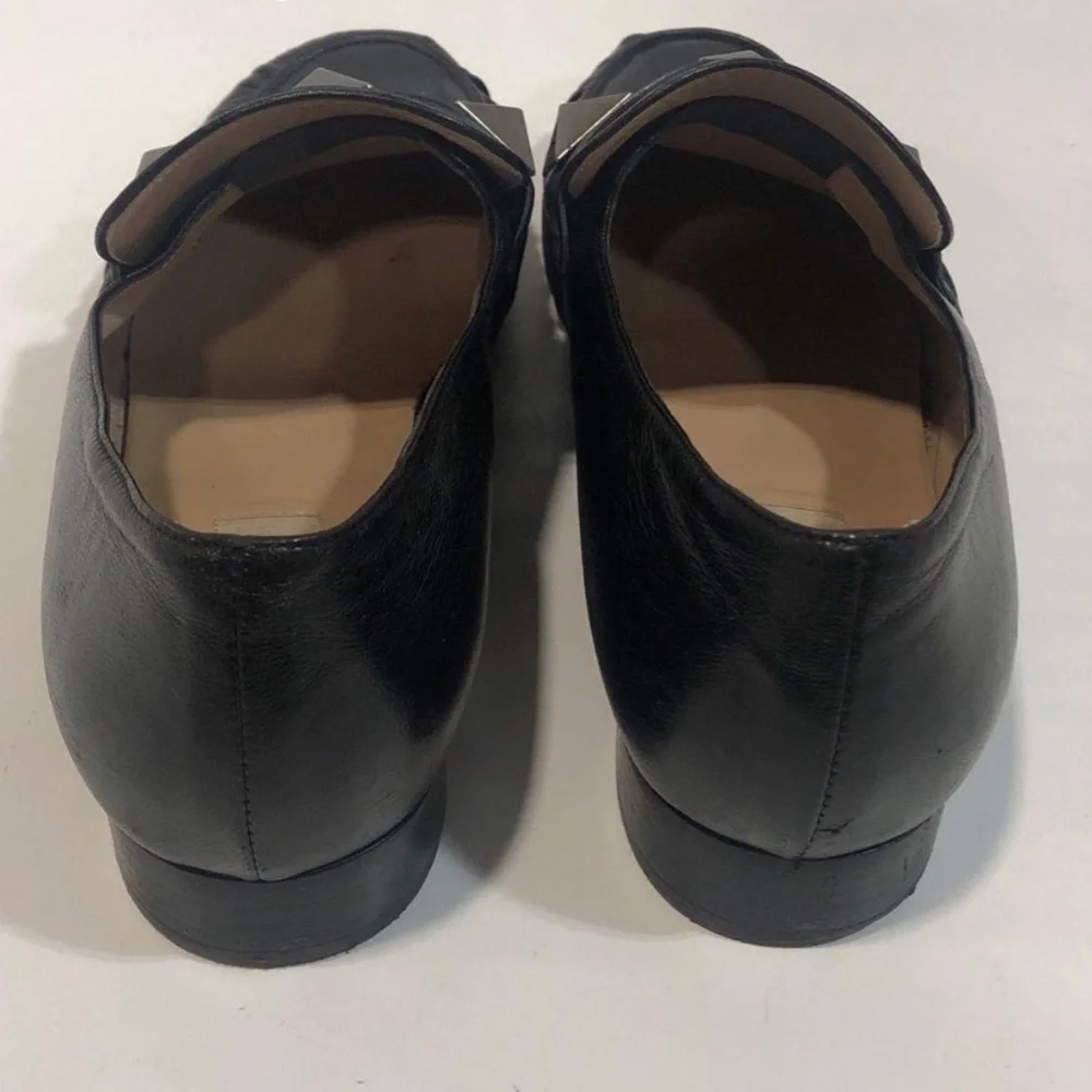 Women’s Valentino Garavani Black Leather Loafers With Studded Strap Size 38.5
